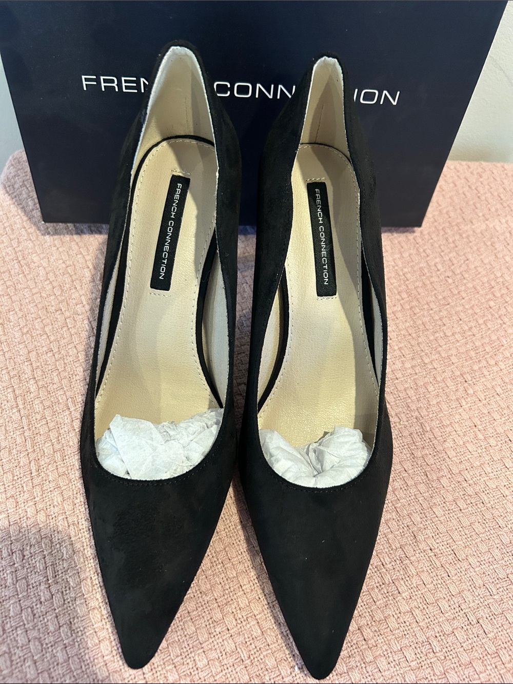 French Connection Black Suede Pointed Toe heels